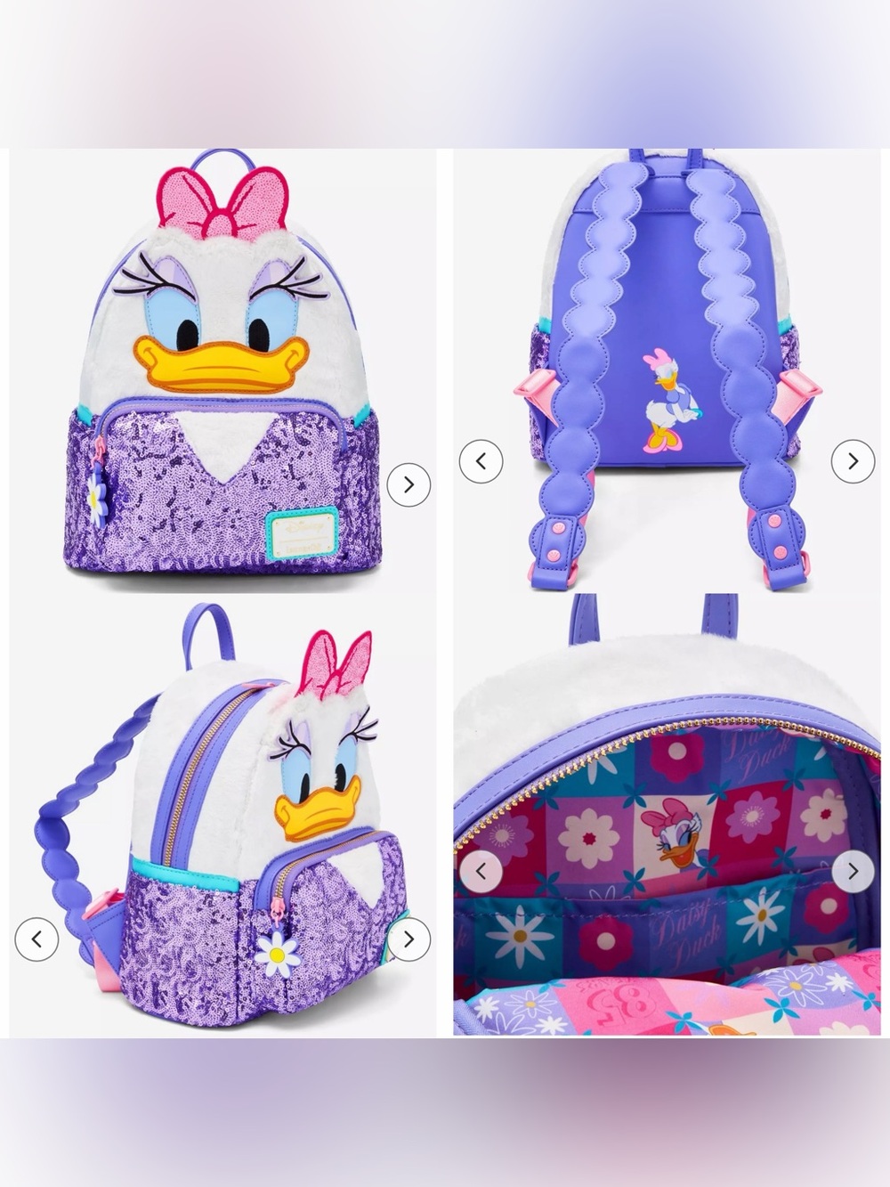NWOT Loungefly Disney Daisy Duck Plush &
Sequined Mini Backpack